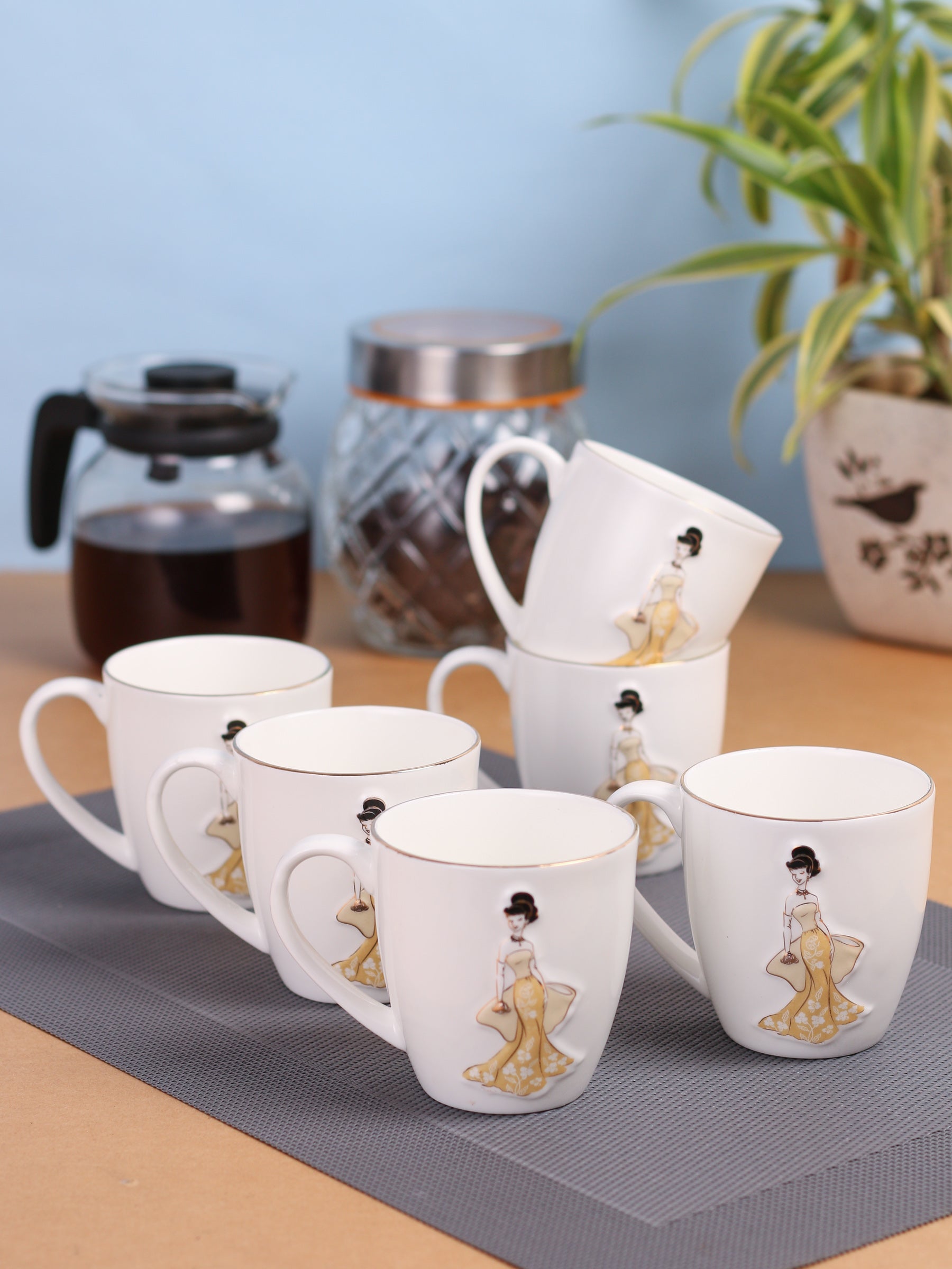 Barbie Coffee & Tea Mugs, 220ml, Set of 6 (354) - Clay Craft India