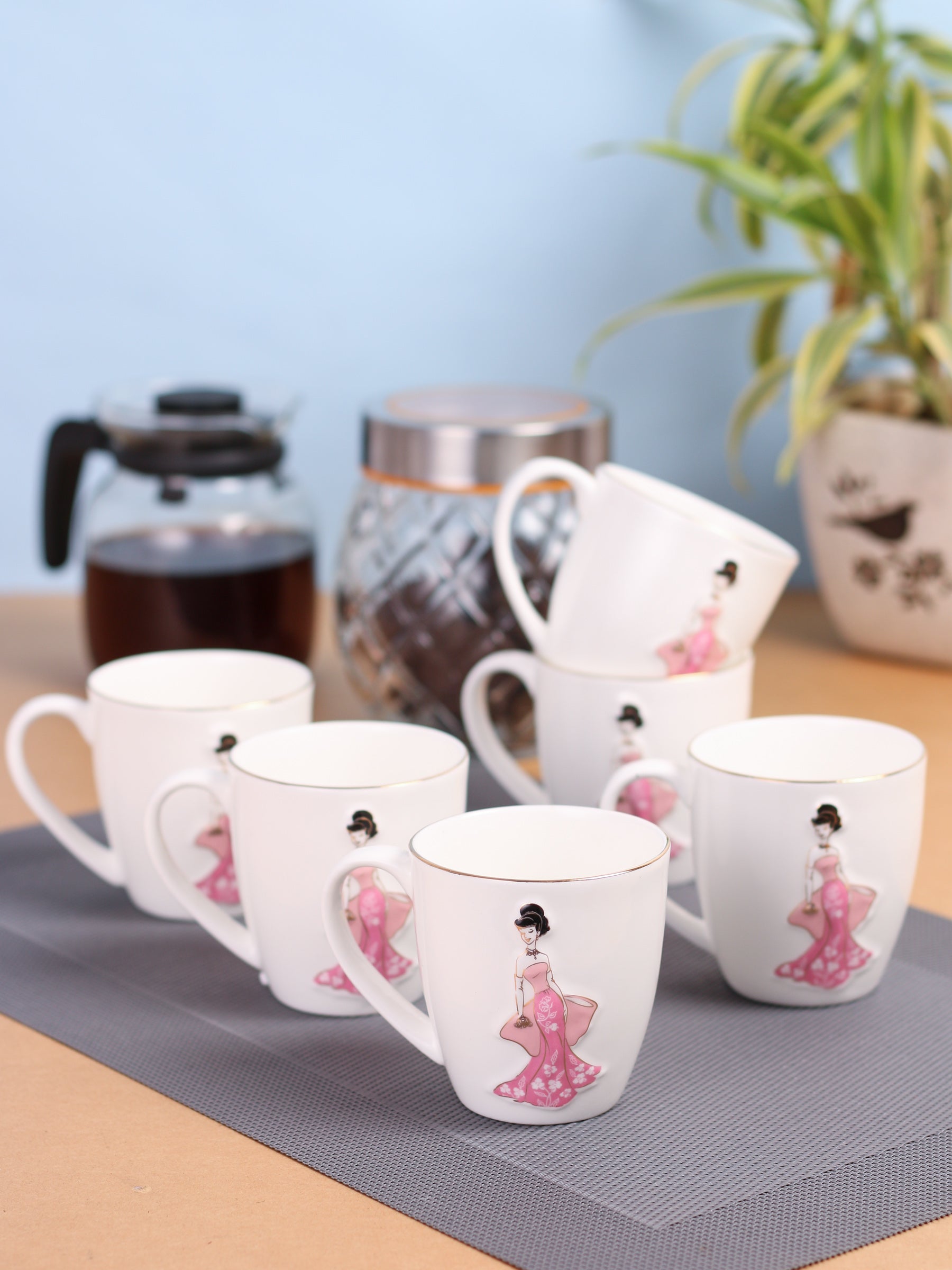 Barbie Coffee & Tea Mugs, 220ml, Set of 6 (355) - Clay Craft India