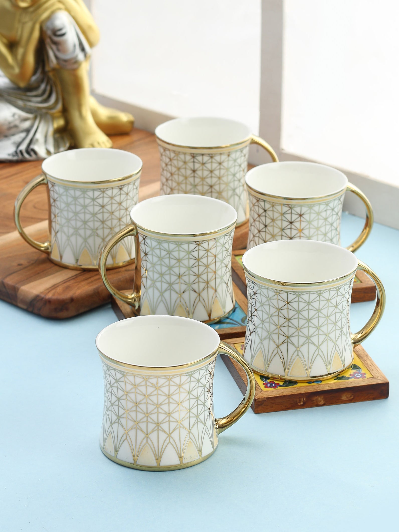 Diamond Ebony Coffee & Tea Mugs, 170ml, Set of 6 (E679) - Clay Craft India