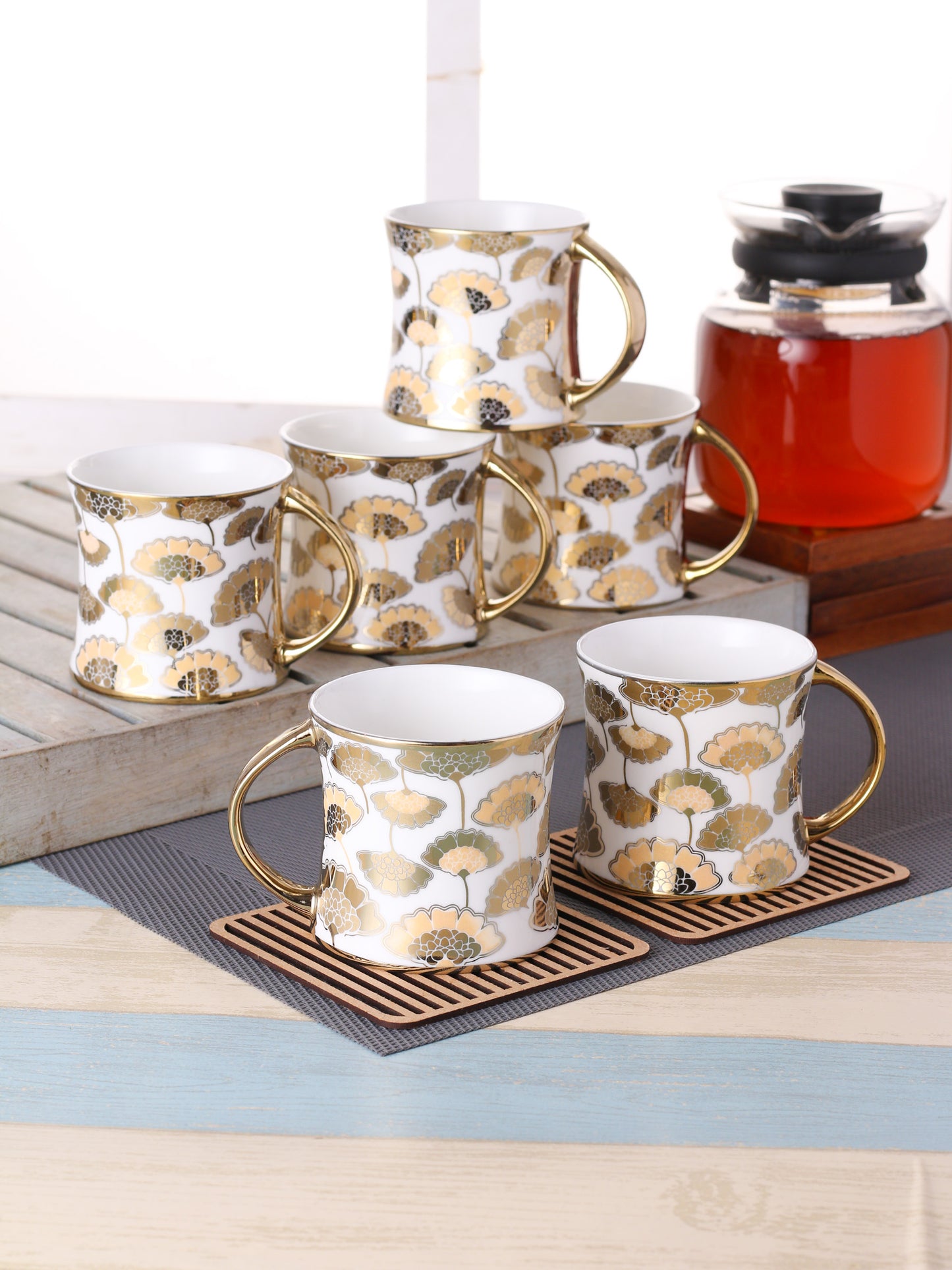 Diamond Ebony Coffee & Tea Mugs, 170ml, Set of 6 (E680) - Clay Craft India