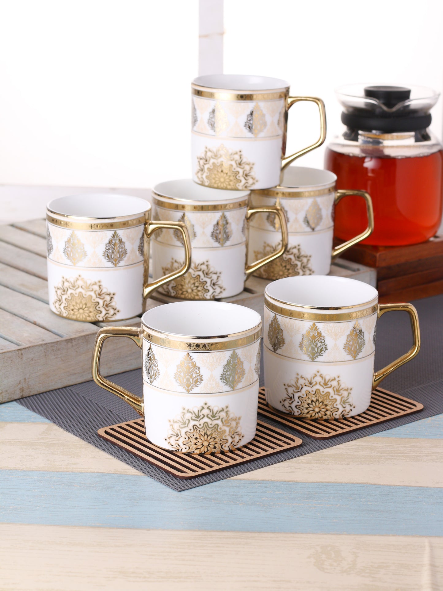 Diamond Ebony Coffee & Tea Mugs, 170ml, Set of 6 (E668) - Clay Craft India