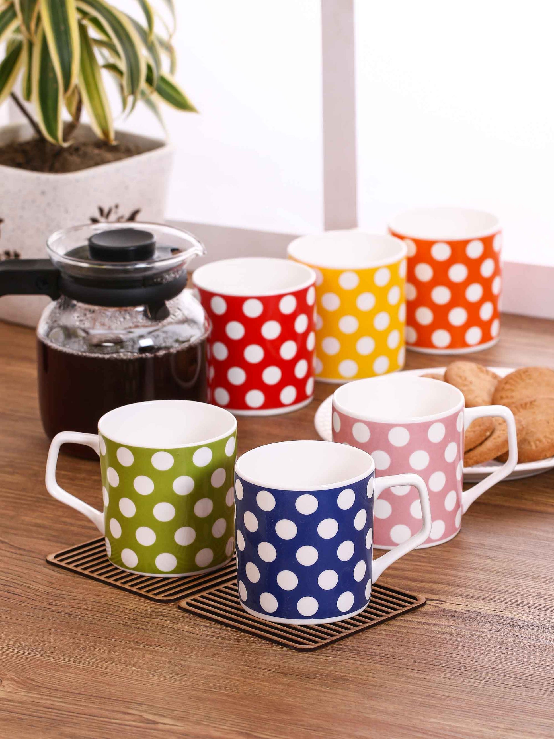 Director Polkadot Coffee & Tea Mugs, 170ml, Set of 6 - Clay Craft India