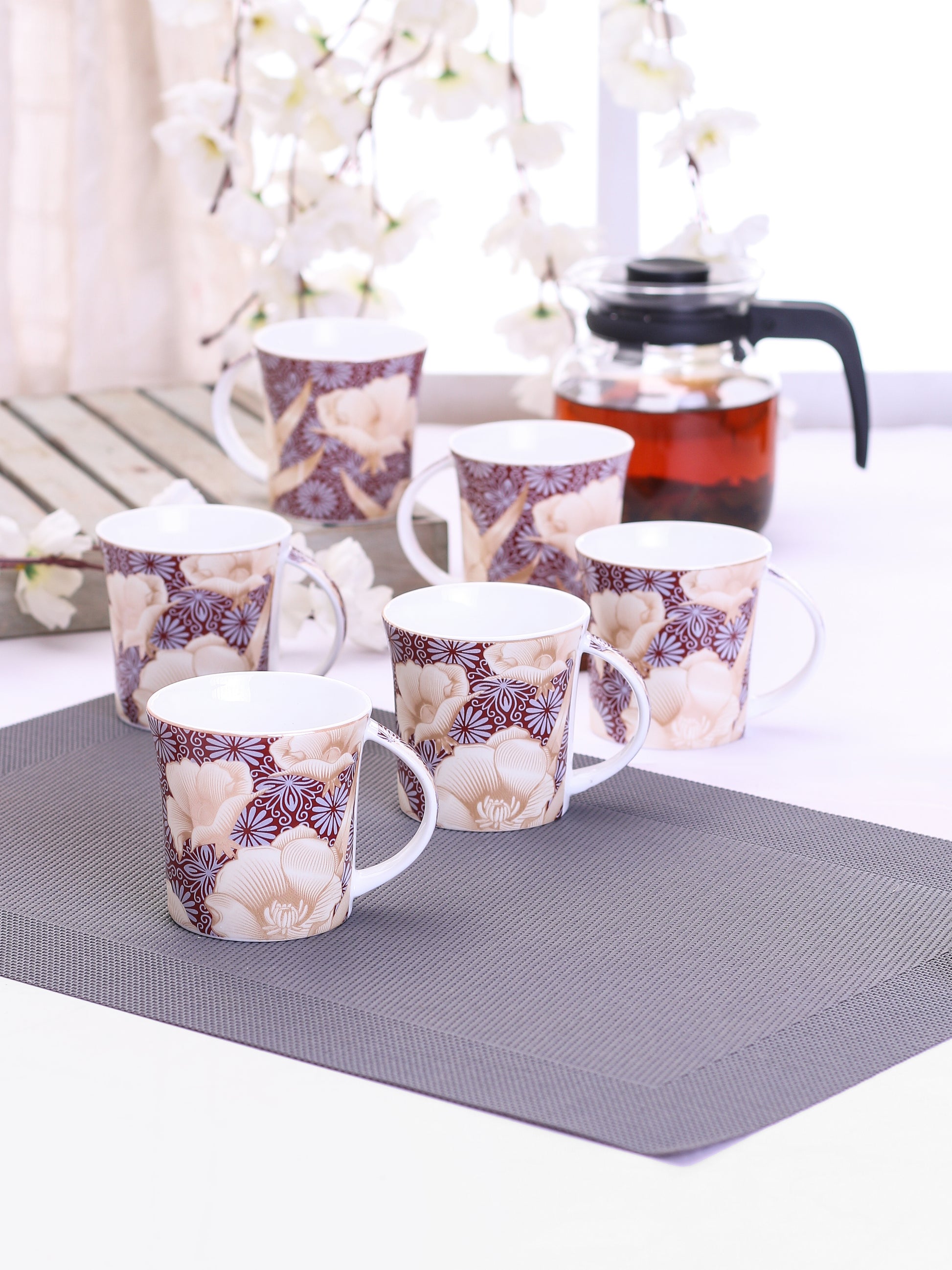 Jackson Hilton Coffee & Tea Mugs, 200ml, Set of 6 (H321) - Clay Craft India
