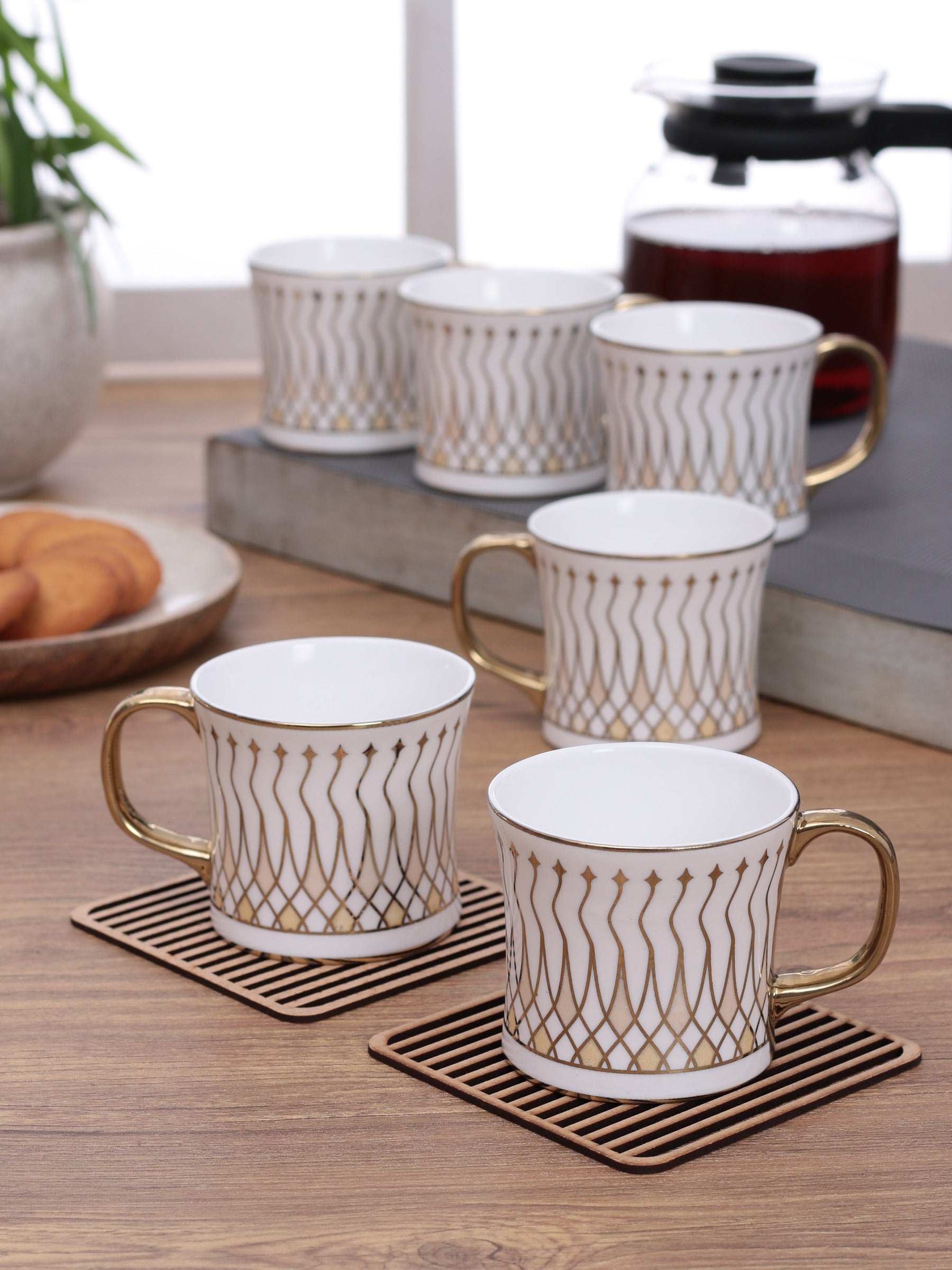 Liza Ebony Coffee & Tea Mugs, 140ml, Set of 6 (E613) - Clay Craft India