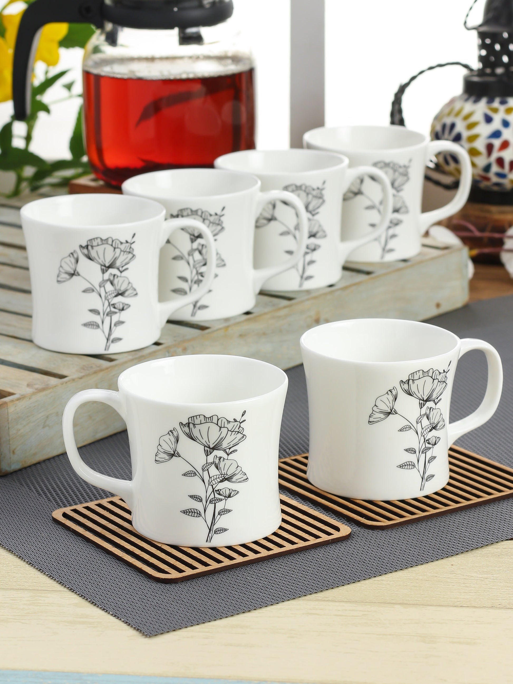 Liza Microwave Coffee & Tea Mugs, 140ml, Set of 6 (MW26) - Clay Craft India