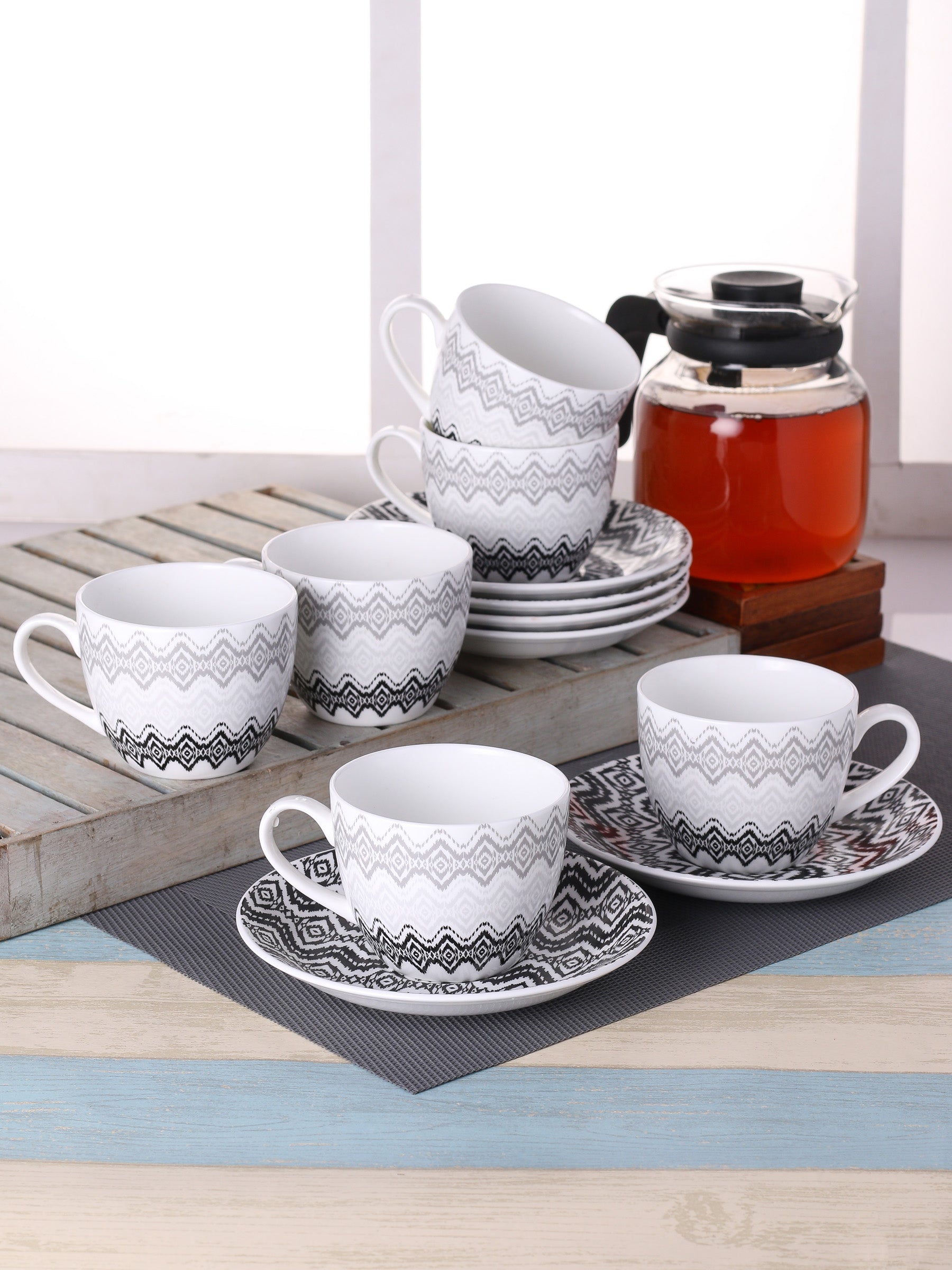 Cream Super Cup & Saucer, 210ml, Sets of 12 (6+6) (S331) - Clay Craft India
