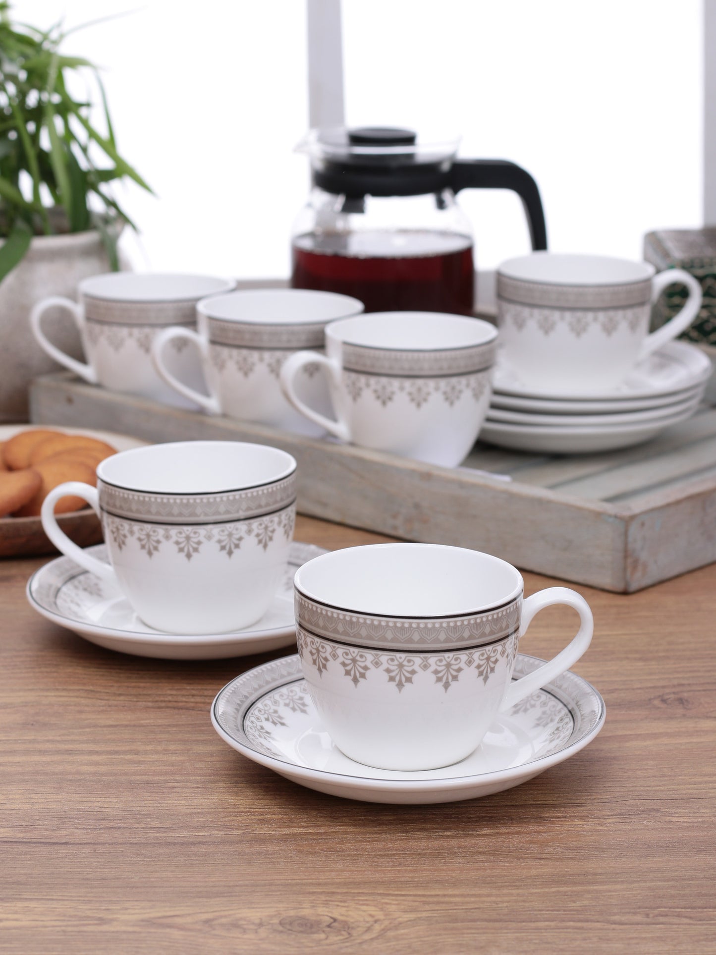 Cream Super Cup & Saucer, 210ml, Set of 12 (6 Cups + 6 Saucers) (S369)