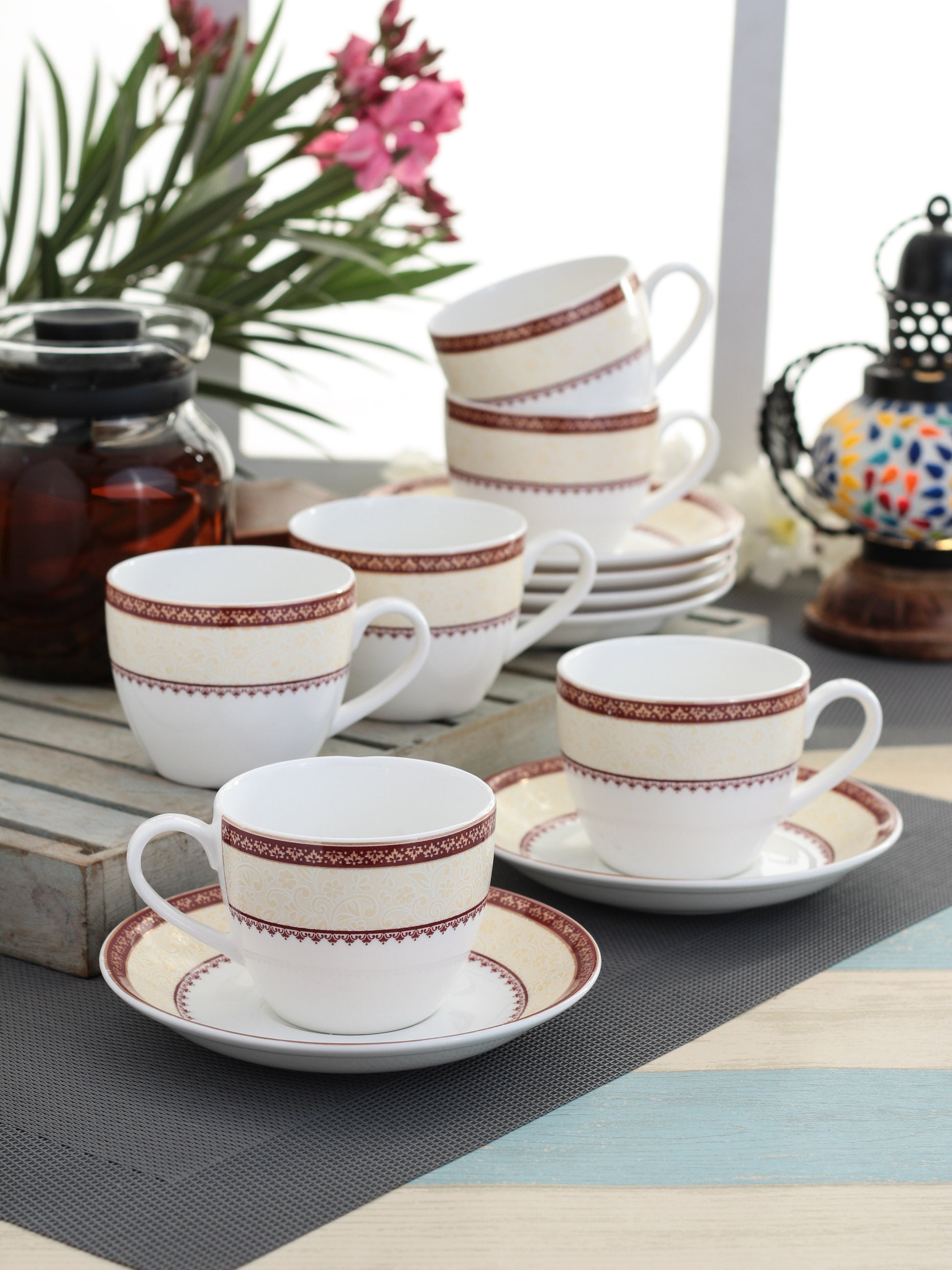 Cream Super Cup & Saucer, 210ml, Sets of 12 (6+6) (S376) - Clay Craft India