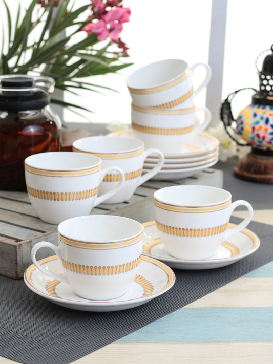 Cream Super Cup & Saucer, 210ml, Sets of 12 (6+6) (S377) - Clay Craft India