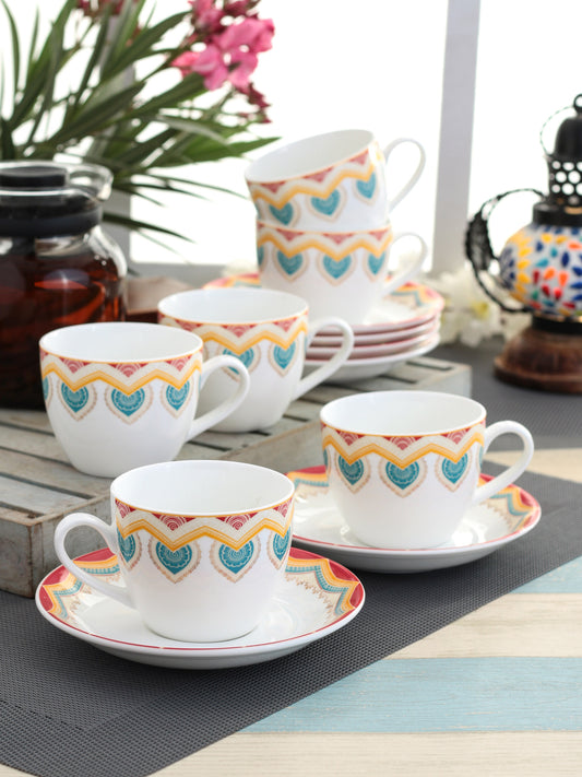 Cream Super Cup & Saucer, 210ml, Sets of 12 (6+6) (S389) - Clay Craft India