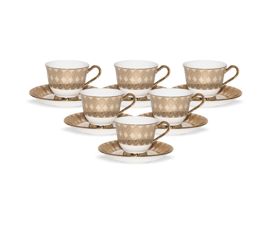 Georgian Cup & Saucer, 140ml, Set of 12 (6 Cups + 6 Saucers) (E677)