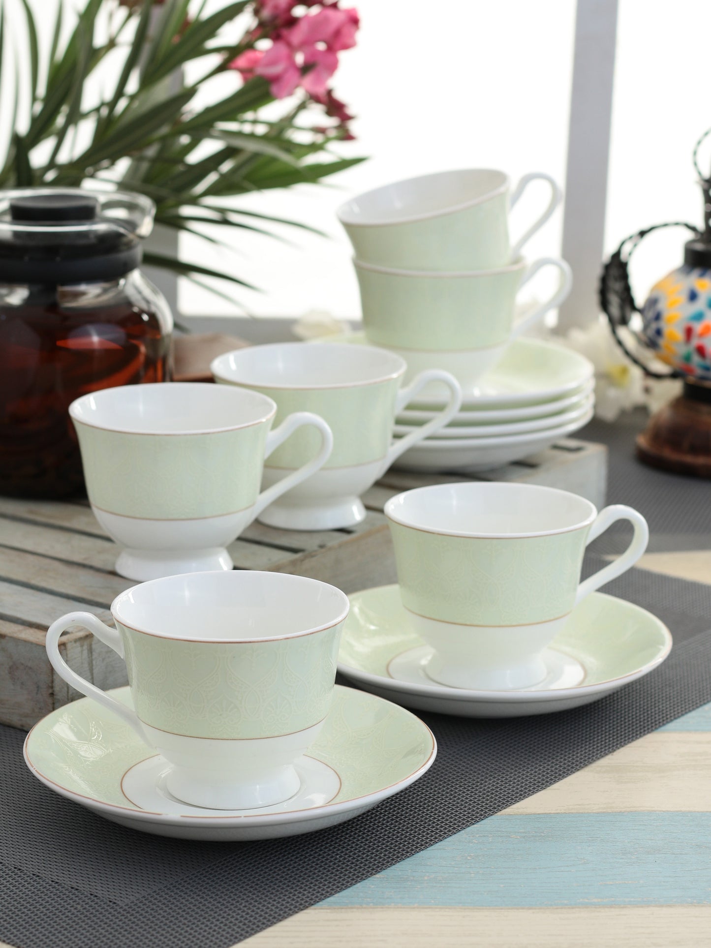 New Georgian Super Cup & Saucer Sets of 12 (6+6) (S303C) - Clay Craft India