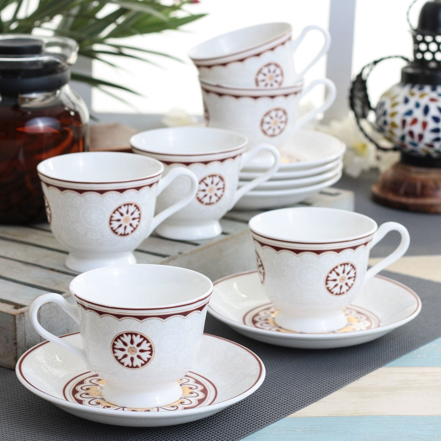 New Georgian Super Cup & Saucer Sets of 12 (6+6) (S307) - Clay Craft India