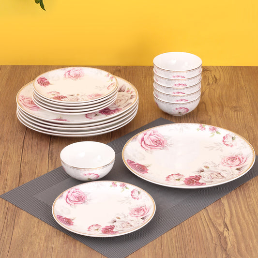 Urmi Rose Dinnerware Set of 18 (R516) - Clay Craft India