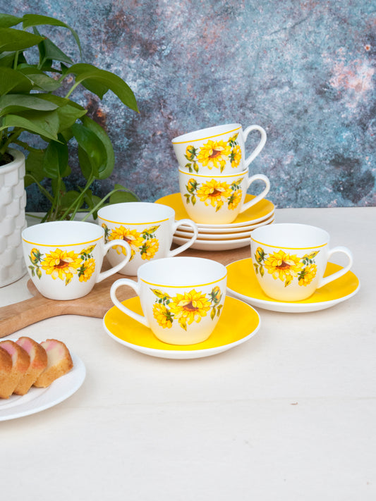 Cream Imperial Cup & Saucer 170ml, Set of 12 (6 Cups + 6 Saucers) Yellow