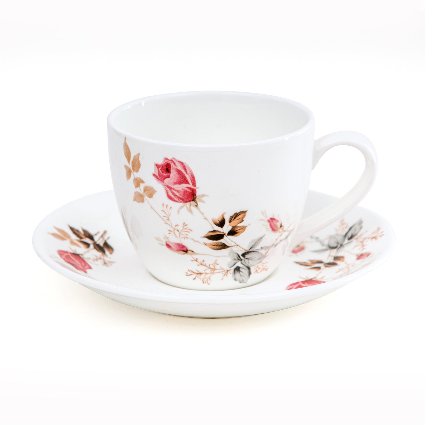 Cream Floral Cup & Saucer 170ml, Set of 12 (6 Cups + 6 Saucers), 082