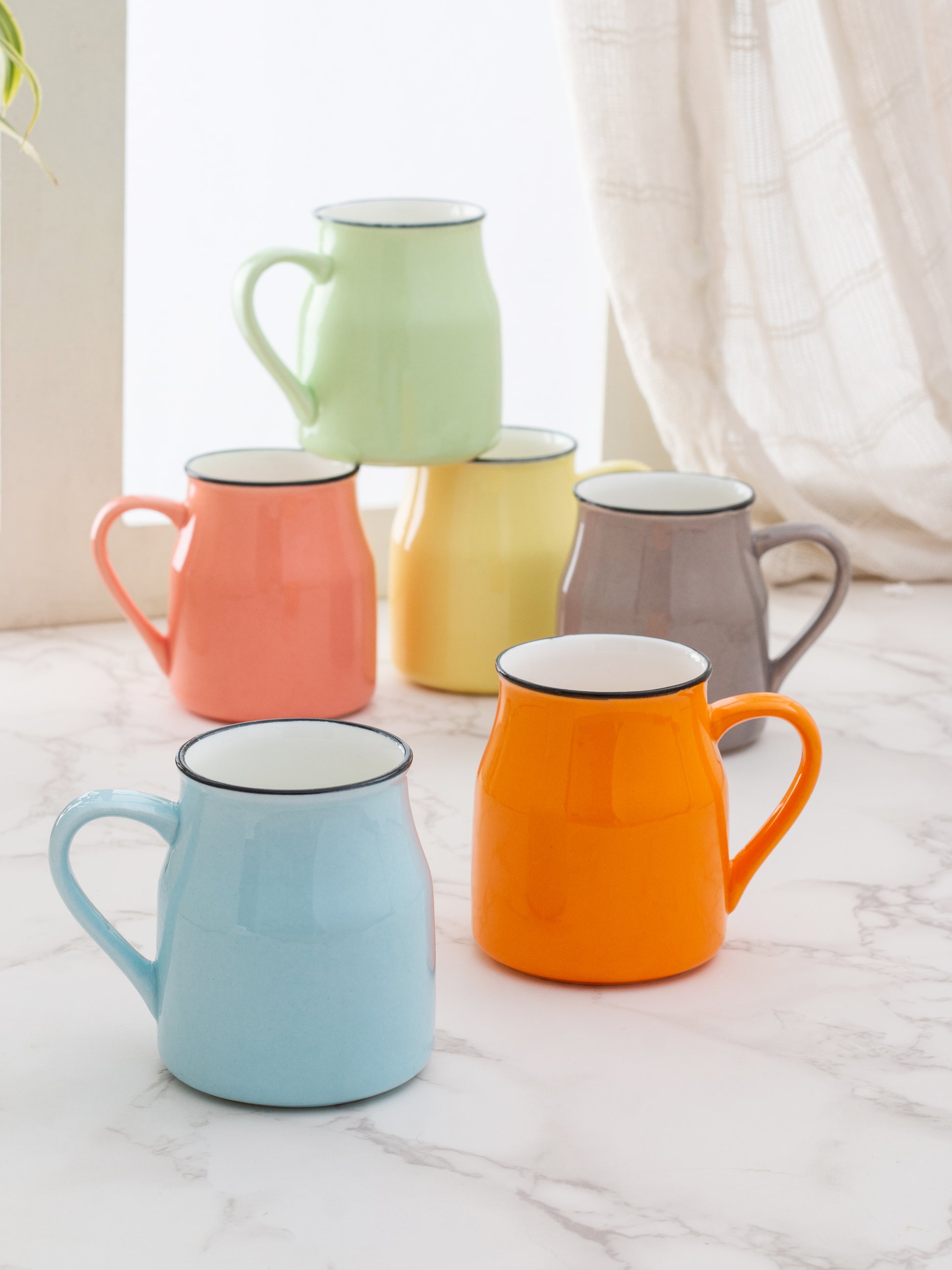 JCPL Fine Ceramic Flask Coffee Mug/ Tea Cups 220ml Set of 6 - Clay Craft India
