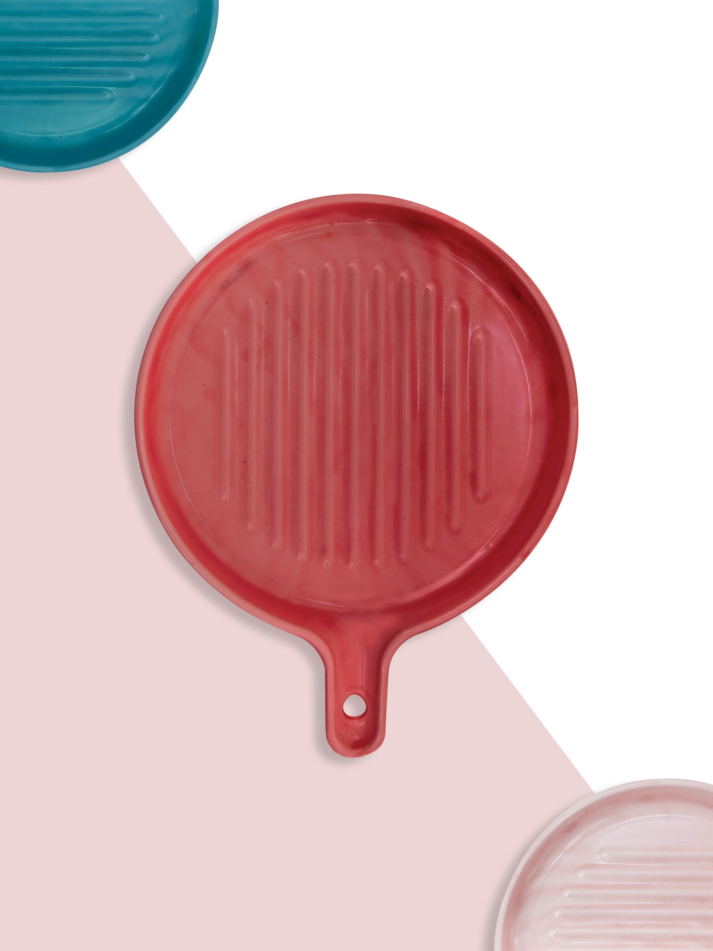 Ceramic Round Grill Plates for Serving, Red