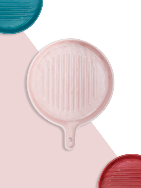 Ceramic Round Grill Plates for Serving, Pink