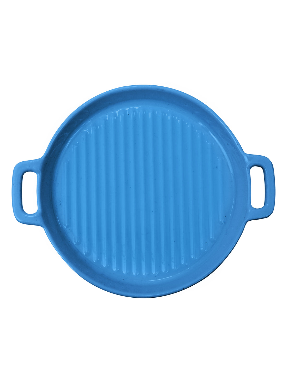 Ceramic Round with Handle Grill Plates for Serving, Blue Color