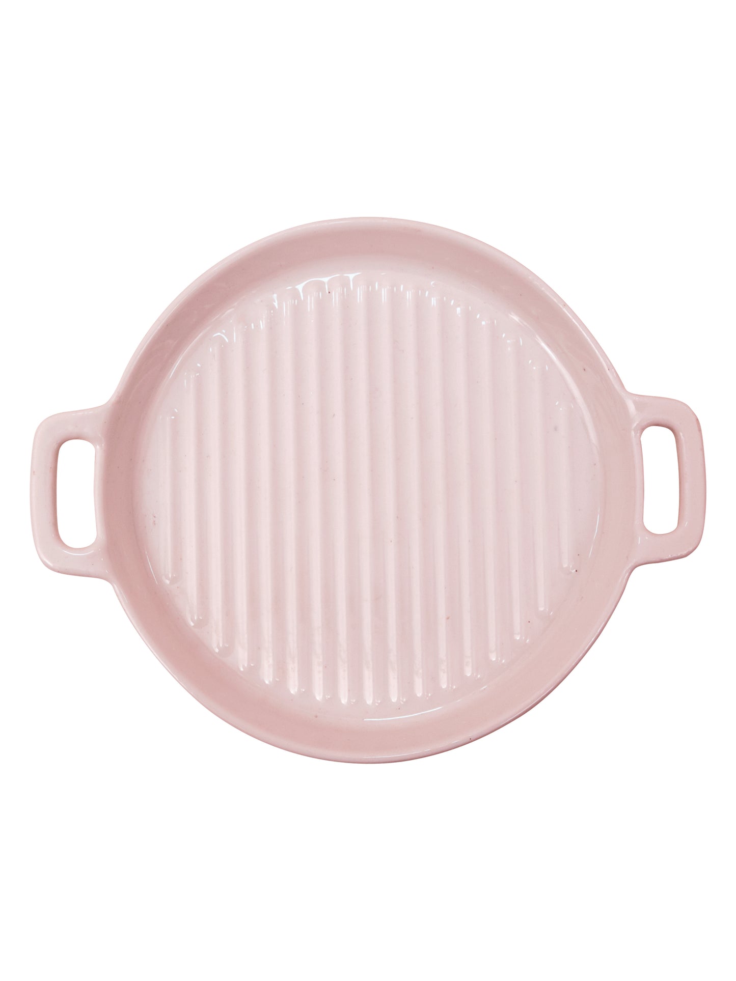 Ceramic Round with Handle Grill Plates for Serving, Pink