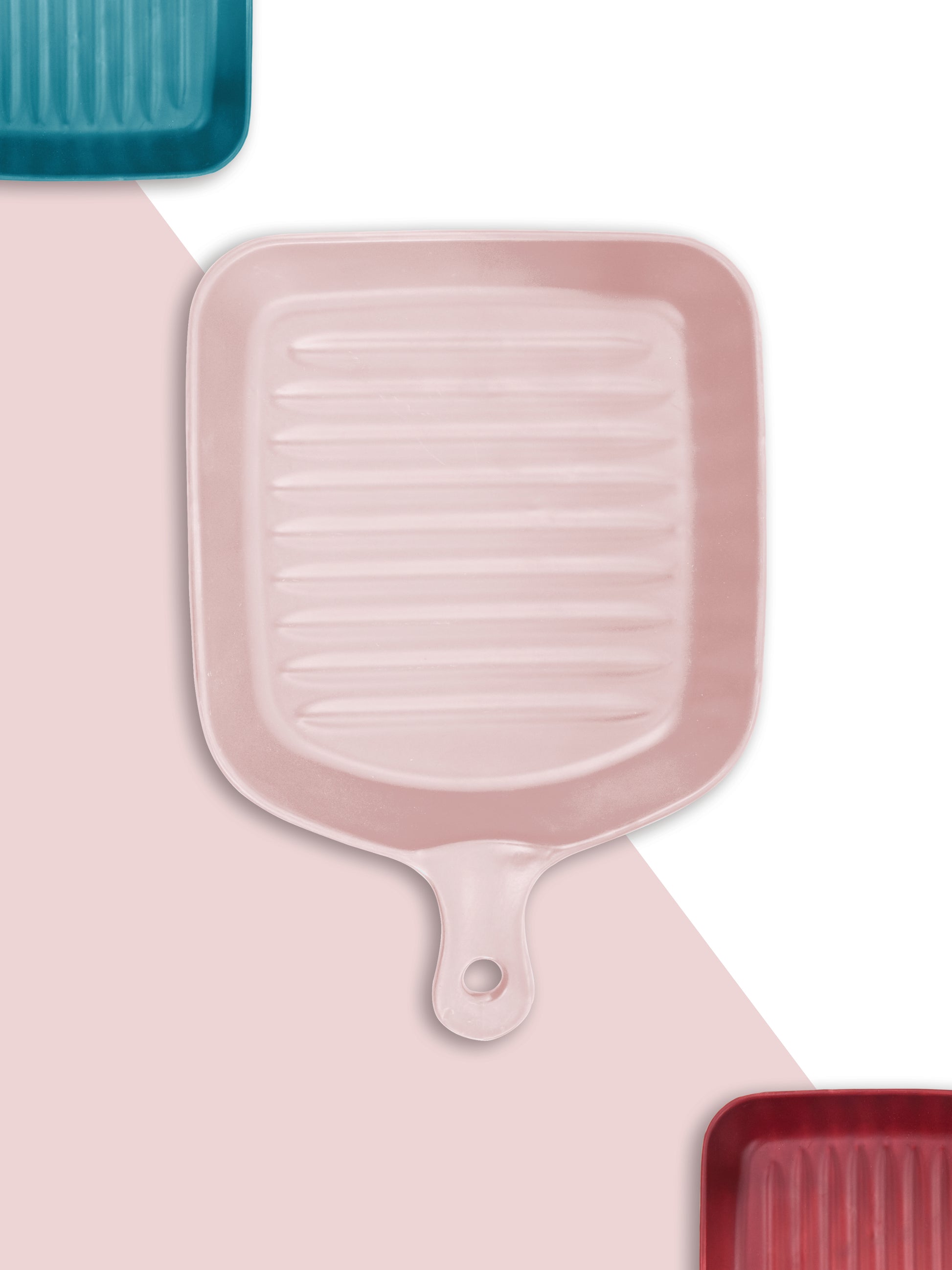 Ceramic Square Grill Plates for Serving, Pink - Main Image