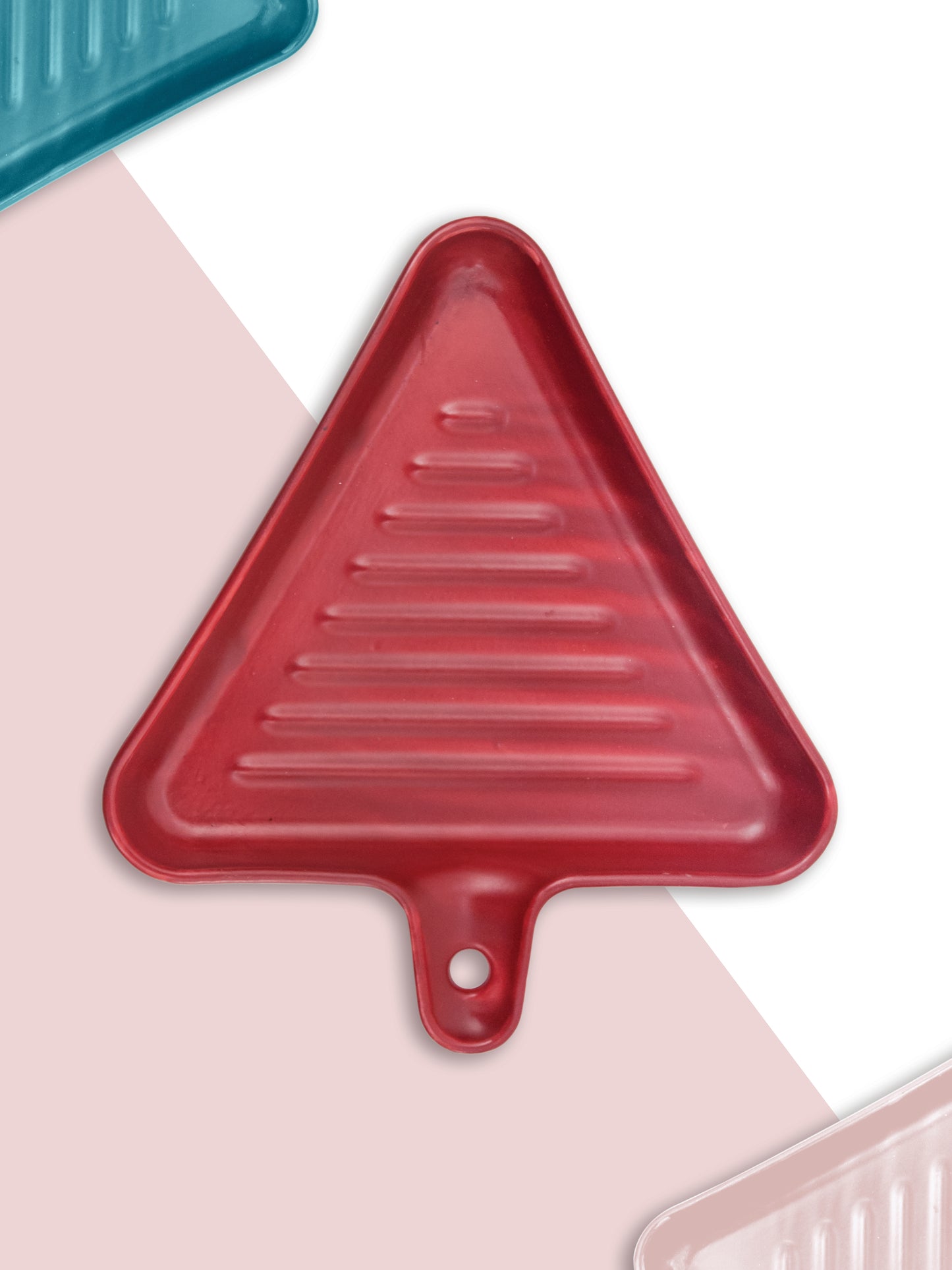 Ceramic Triangle Grill Plates for Serving, Red