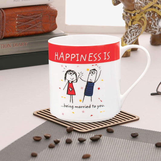 Happiness Being Married Ceramic Coffee/ Milk Mug 300ml 1 Piece - Clay Craft India