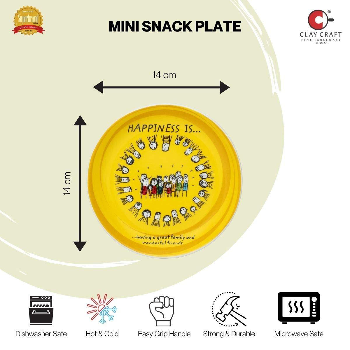 Happiness Ceramic Mini Snack Plates 5" Set of 4 - Clay Craft India