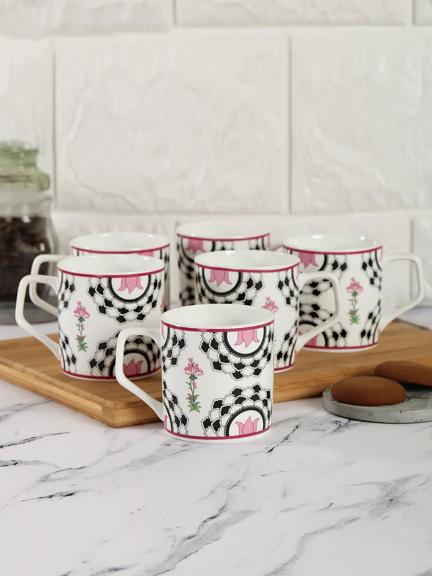 India Circus Black Garden Coffee & Tea Mug Set of 6, 200ml Each