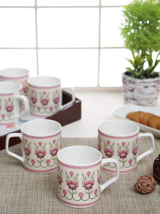 India Circus Rose Mallow Coffee & Tea Mug Set of 6, 200ml Each