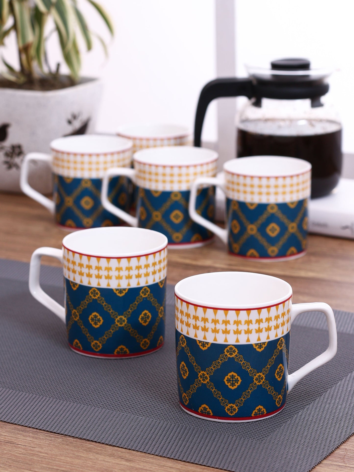 India Circus Swirling Safari Coffee & Milk Mug Set of 6, 226ml Each - Clay Craft India