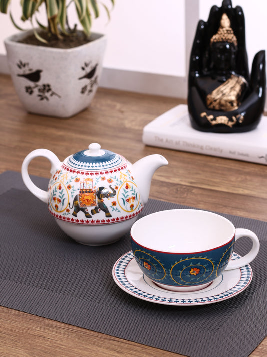 India Circus Swirling Safari Tea for One Set of 3 (1 Teapot, 1 Cup and 1 Saucer)