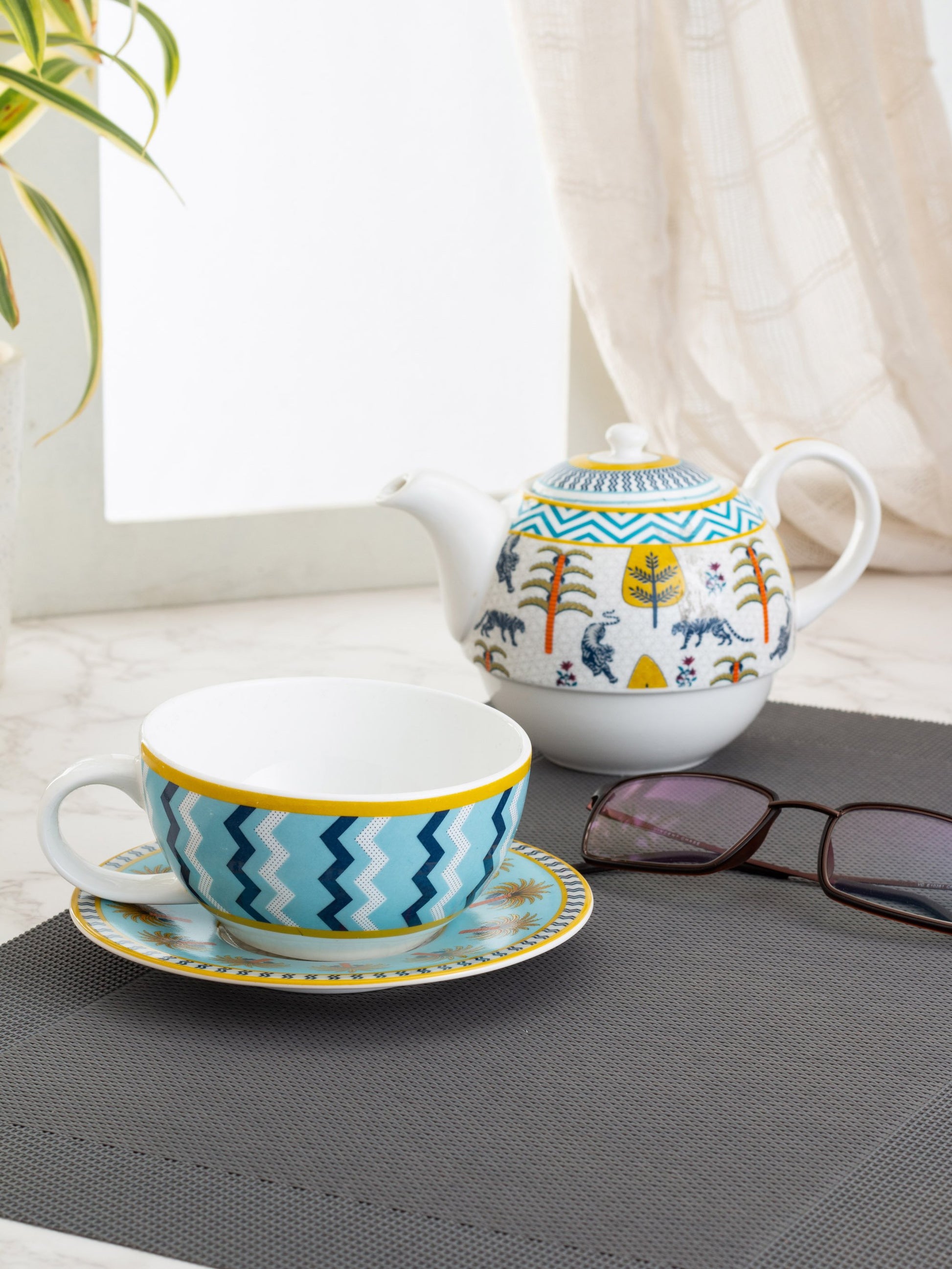 India Circus Mystical Gardens Tea for One Set of (1 Teapot, Cup and Saucer)