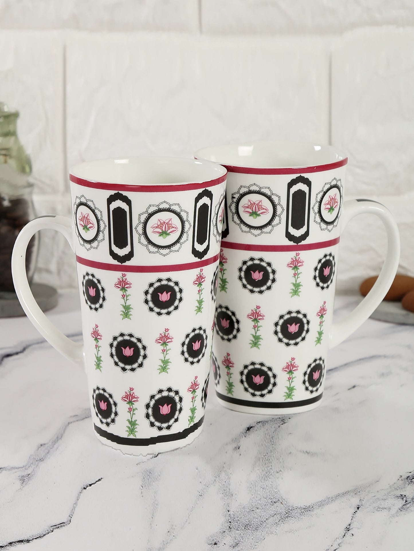 India Circus Appliqued Harmony Conical Tall Milk/ Coffee Mugs 600ml Set of 2