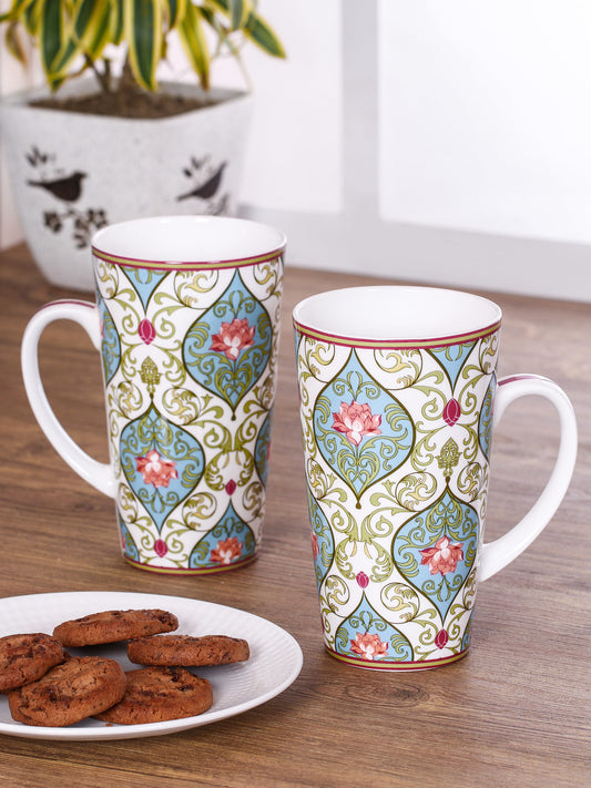 India Circus Floral Illusion Tall Milk/Coffee Mugs 600ml Set of 2