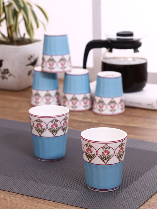 India Circus Floral Illusion Tea Cup/ Cutting Chai Tumblers 140ml (Set of 6)