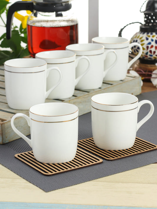 Asian Gold Line Coffee & Tea Mugs, 200ml, Set of 6 - Clay Craft India