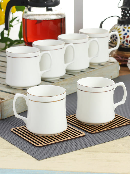 Mike Gold Line Coffee & Tea Mugs, 180ml, Set of 6 (GL110) - Clay Craft India