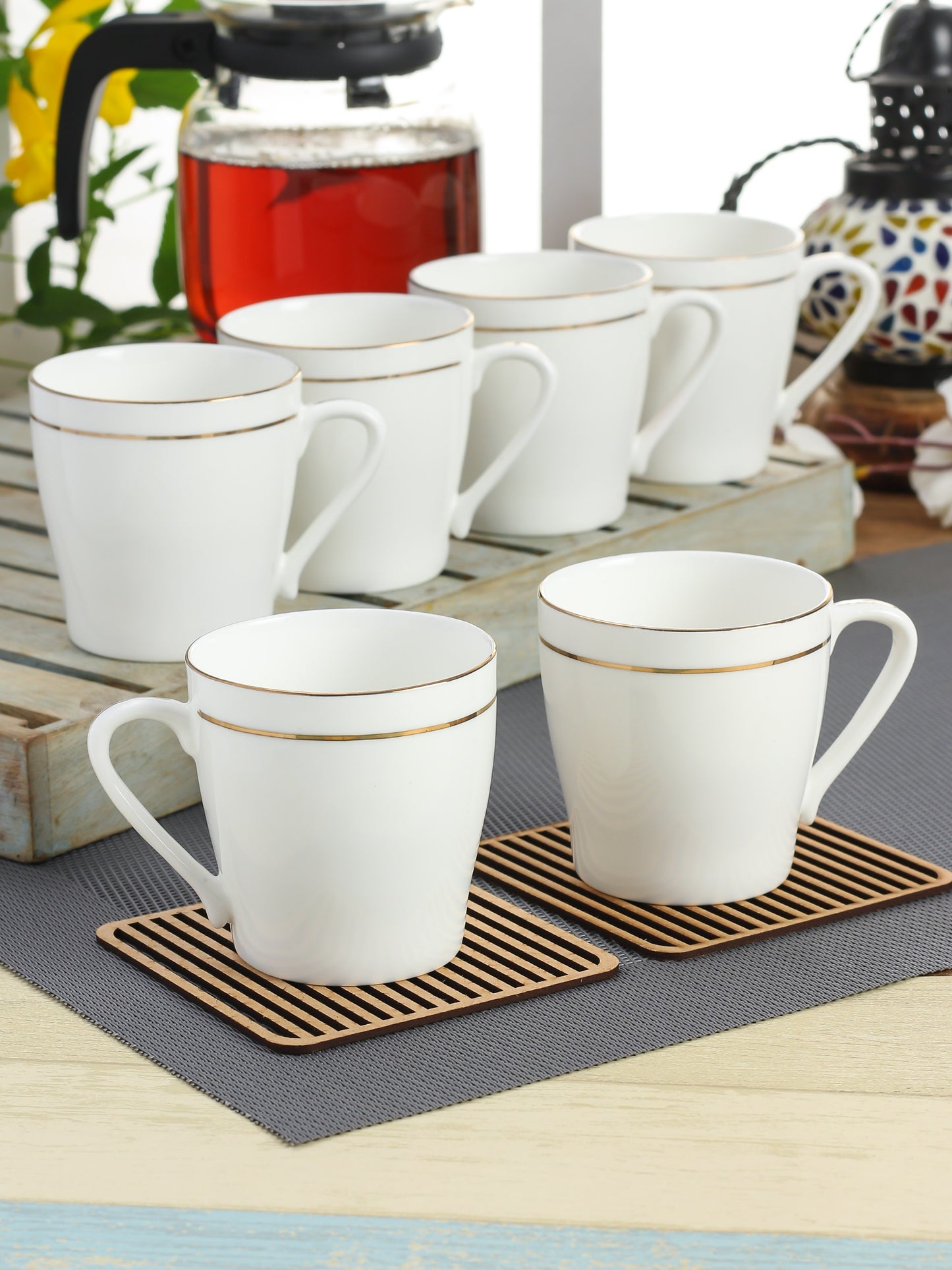 Master Gold Line Coffee & Tea Mugs, 180ml, Set of 6 (GL110) - Clay Craft India