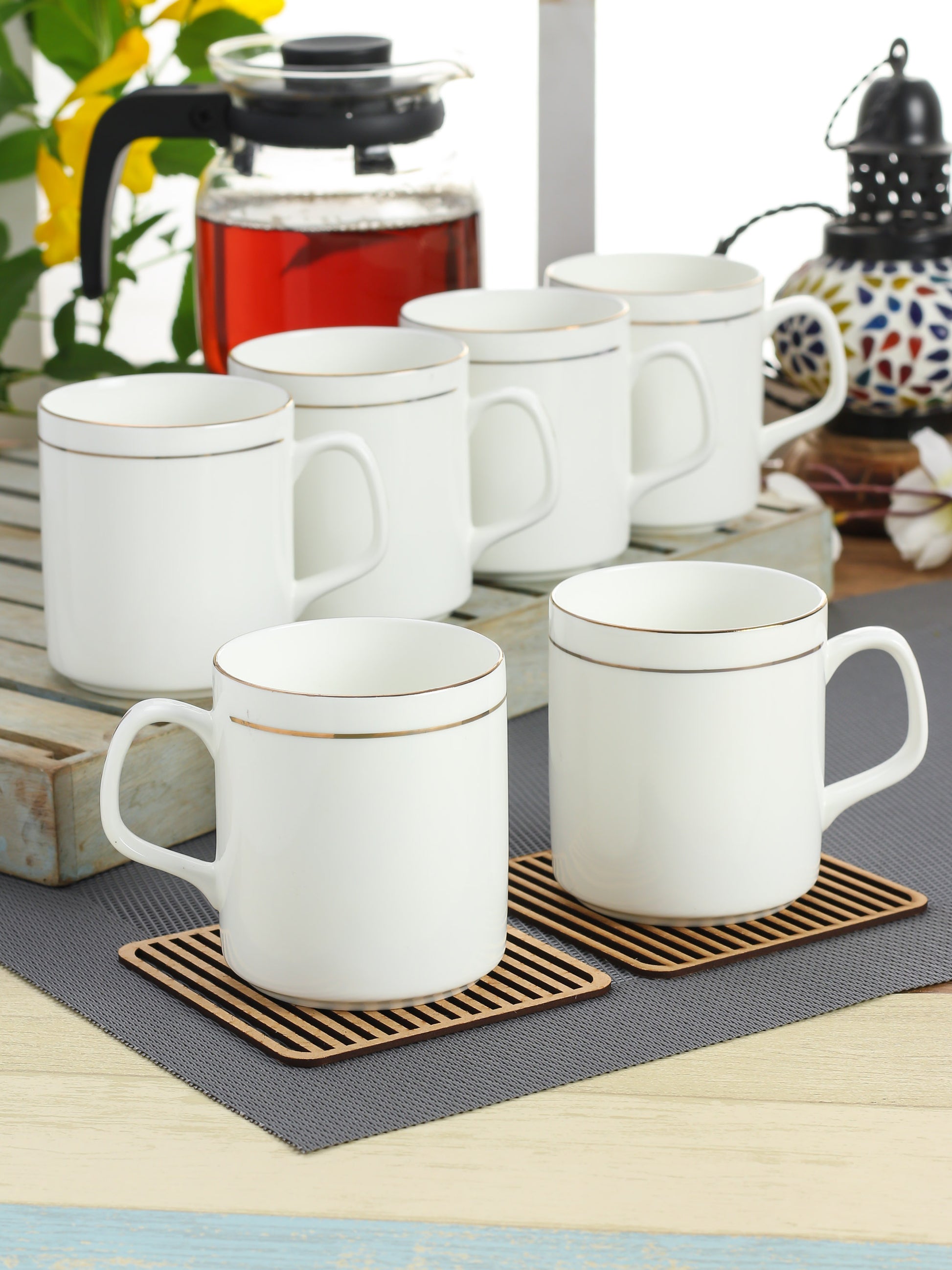 Pipe Goldline Coffee & Tea Mugs, 180ml, Set of 6 (GL110) - Clay Craft India