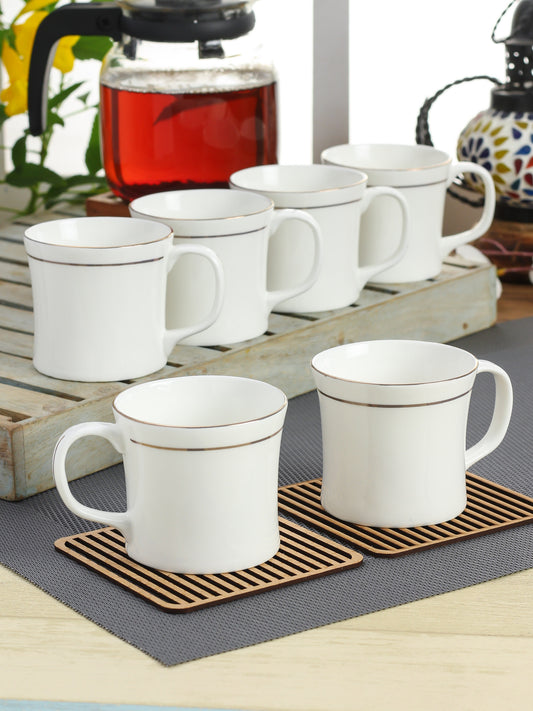 Liza Gold Line Coffee & Tea Mugs, 140ml, Set of 6 (GL110) - Clay Craft India