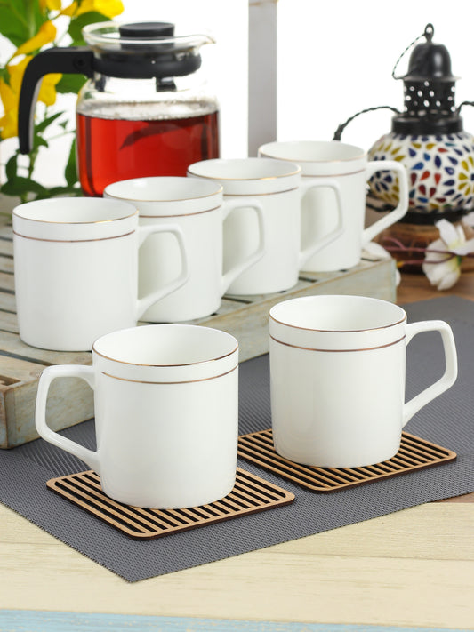 Director Gold Line Coffee & Tea Mugs, 170ml, Set of 6 (GL110) - Clay Craft India