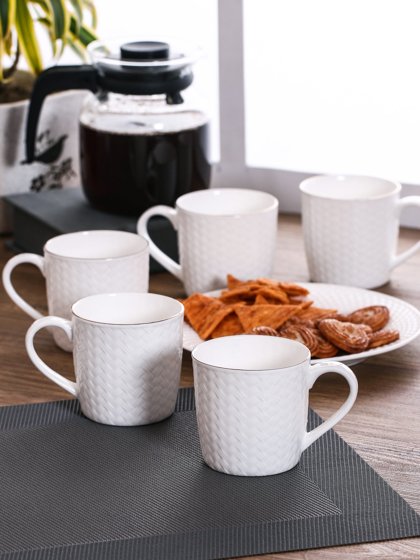 Cane Impression Coffee & Tea Mugs, 220ml, Set of 6, (1101) - Clay Craft India