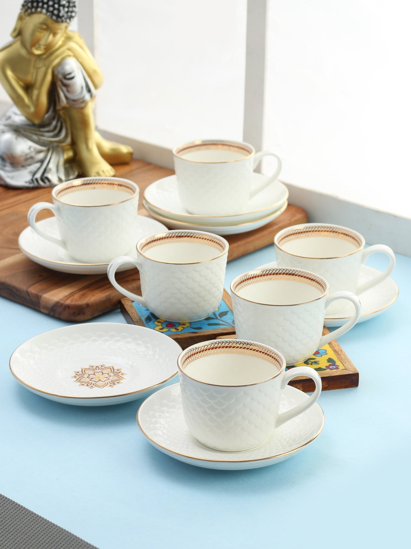 Ripple Impression Cup & Saucer, 130ml, Set of 12 (6 Cups + 6 Saucers)