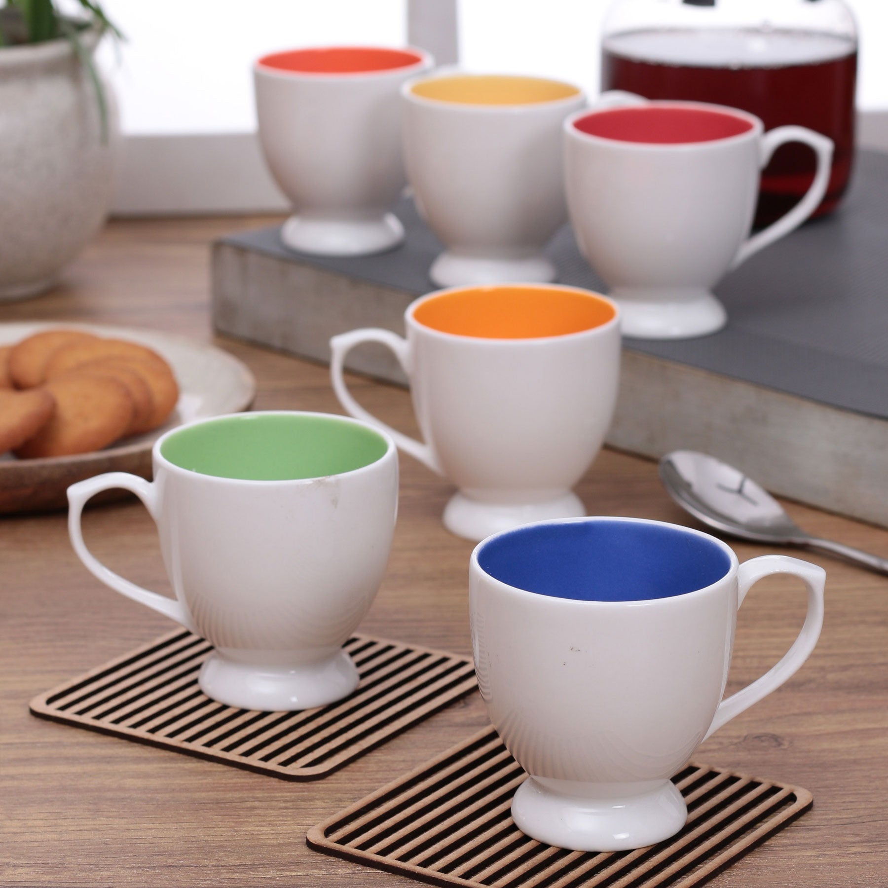 Candy Coffee & Tea Mugs, 110ml, Set of 6, Multicolor - Clay Craft India