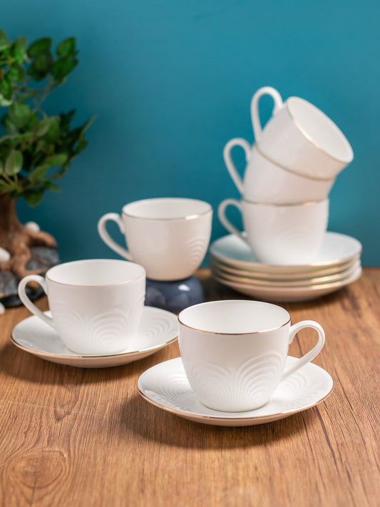 Palm Impression Cup & Saucer, 170ml, Set of 12 (6 Cups + 6 Saucers) (1101)