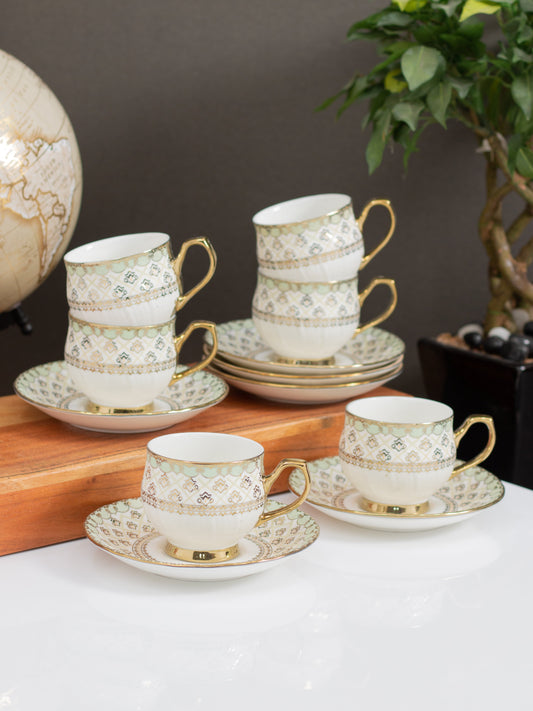 Karina Ebony Cup & Saucer, 155ml, Set of 12 (6 Cups + 6 Saucers) (E624)
