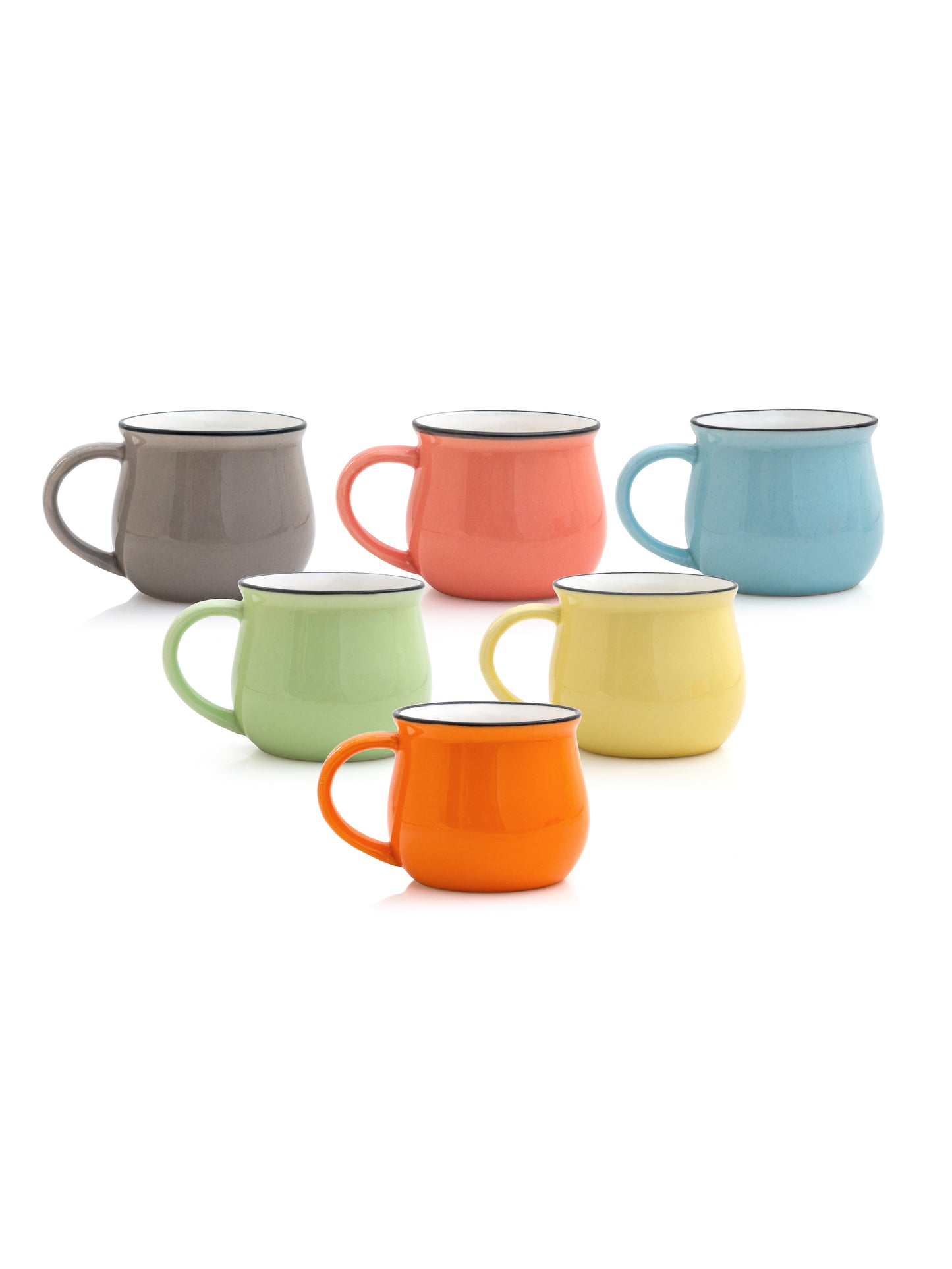 JCPL Fine Ceramic Donald Coffee Mug/  Tea Cup Set of 6 (220Ml) Multicolour