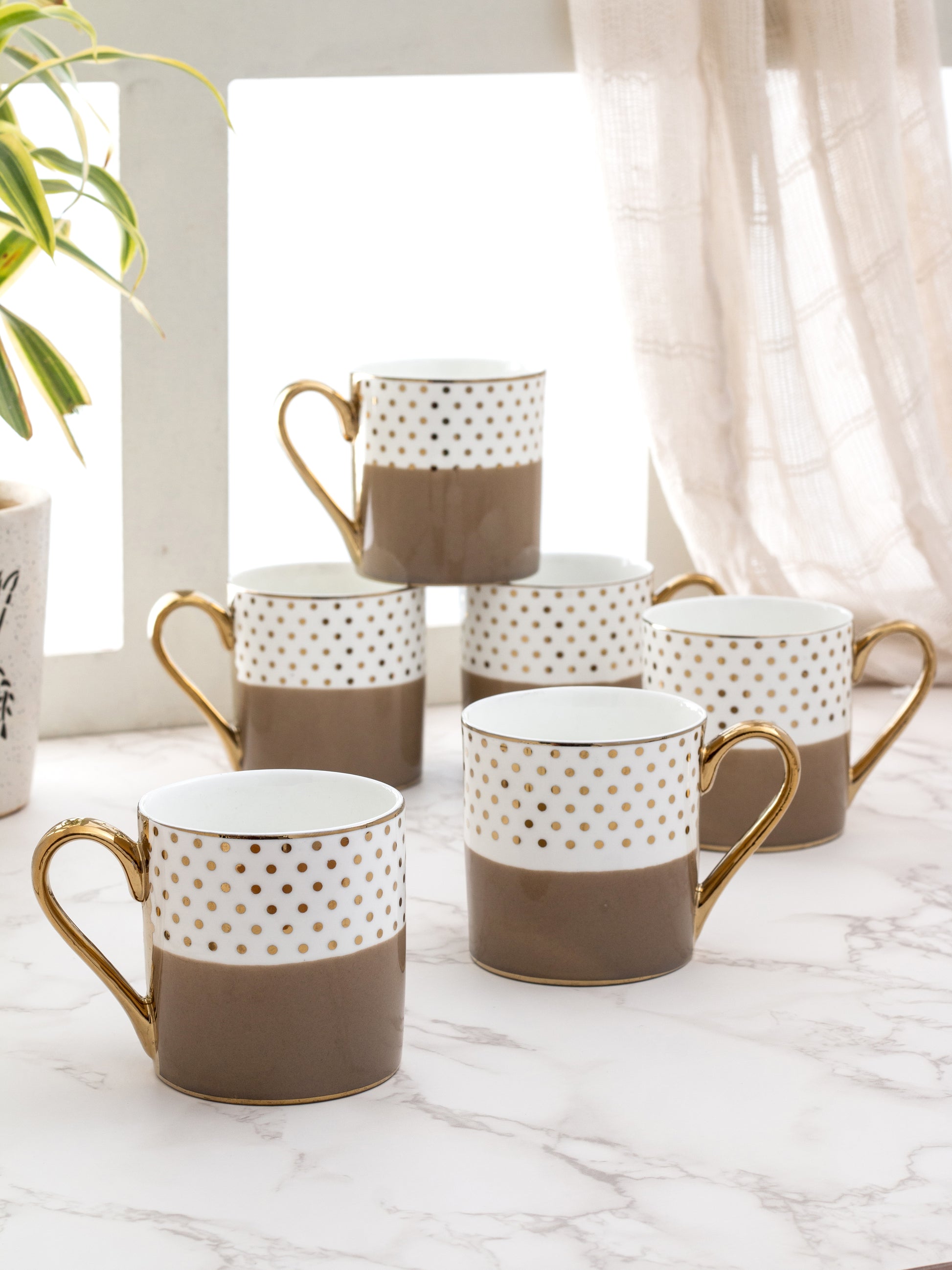 Melon Ebony Plus Coffee & Tea Mugs, 220ml, Set of 6 (E801) - Clay Craft India